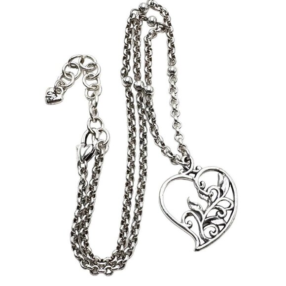 Brighton Heart Floral Pendant Silver Plated 16 - 18 Inch Necklace - Picture 1 of 2